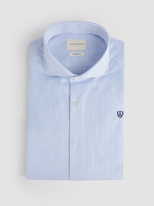 CAMISA COMFORT RAYAS CELESTE
