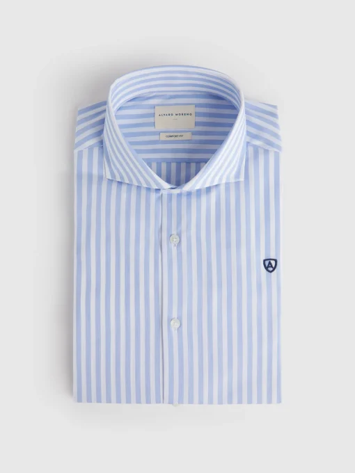 CAMISA COMFORT RAYAS CELESTE