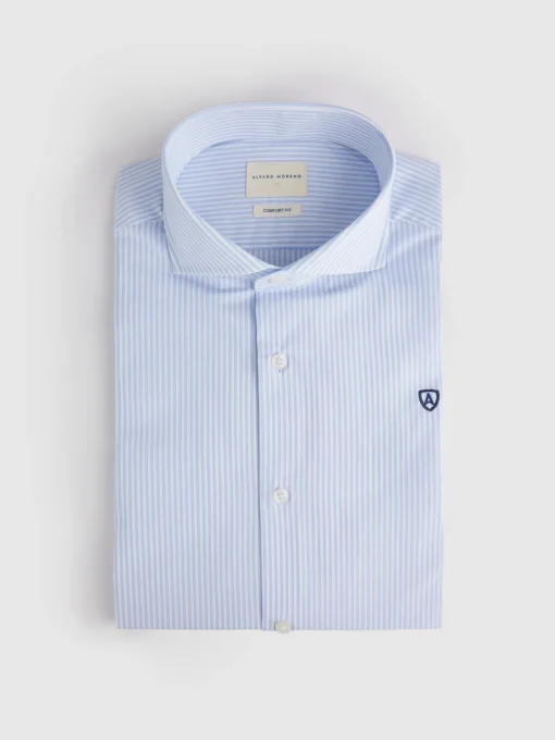 CAMISA COMFORT RAYAS CELESTE
